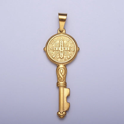 Big 24k Gold Filled Saint Benedict Pendant Double Sided San Benito Charm Religious Key Pendant X-648