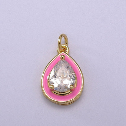 Big Clear CZ Enamel Colorful Tear Drop Shape Pendant 14K Gold Filled Enamel Charm, Necklace Bracelet Component M-666 - M-669