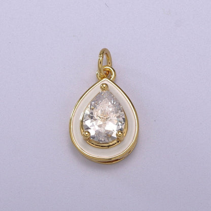 Big Clear CZ Enamel Colorful Tear Drop Shape Pendant 14K Gold Filled Enamel Charm, Necklace Bracelet Component M-666 - M-669