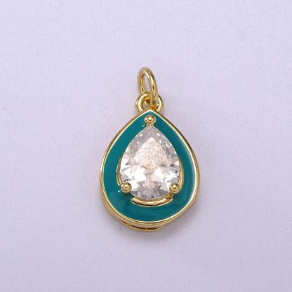 Big Clear CZ Enamel Colorful Tear Drop Shape Pendant 14K Gold Filled Enamel Charm, Necklace Bracelet Component M-666 - M-669