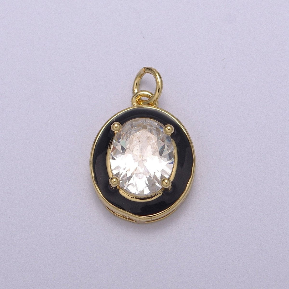 Big Clear CZ Micro Pave on Enamel Colorful Oval Coin Shape Pendant 14K Gold Filled Enamel Charm, Necklace Bracelet Component M-658 - M-661