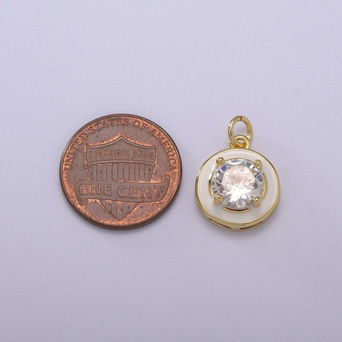 Big Clear CZ Micro Pave on Enamel Colorful Round Coin Shape Pendant 14K Gold Filled Enamel Charm, Necklace Bracelet Component M-662 - M-665