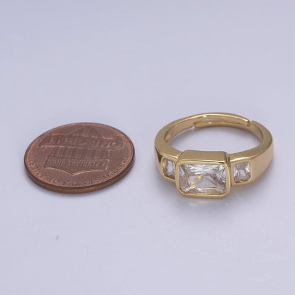 Big Diamond CZ Ring, Statement Gold CZ diamond ring stackable Jewelry Adjustable Ring S-455