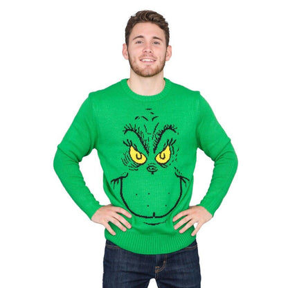 Big Face Adult Unisex Holiday Season Grinch Ugly Christmas Sweater