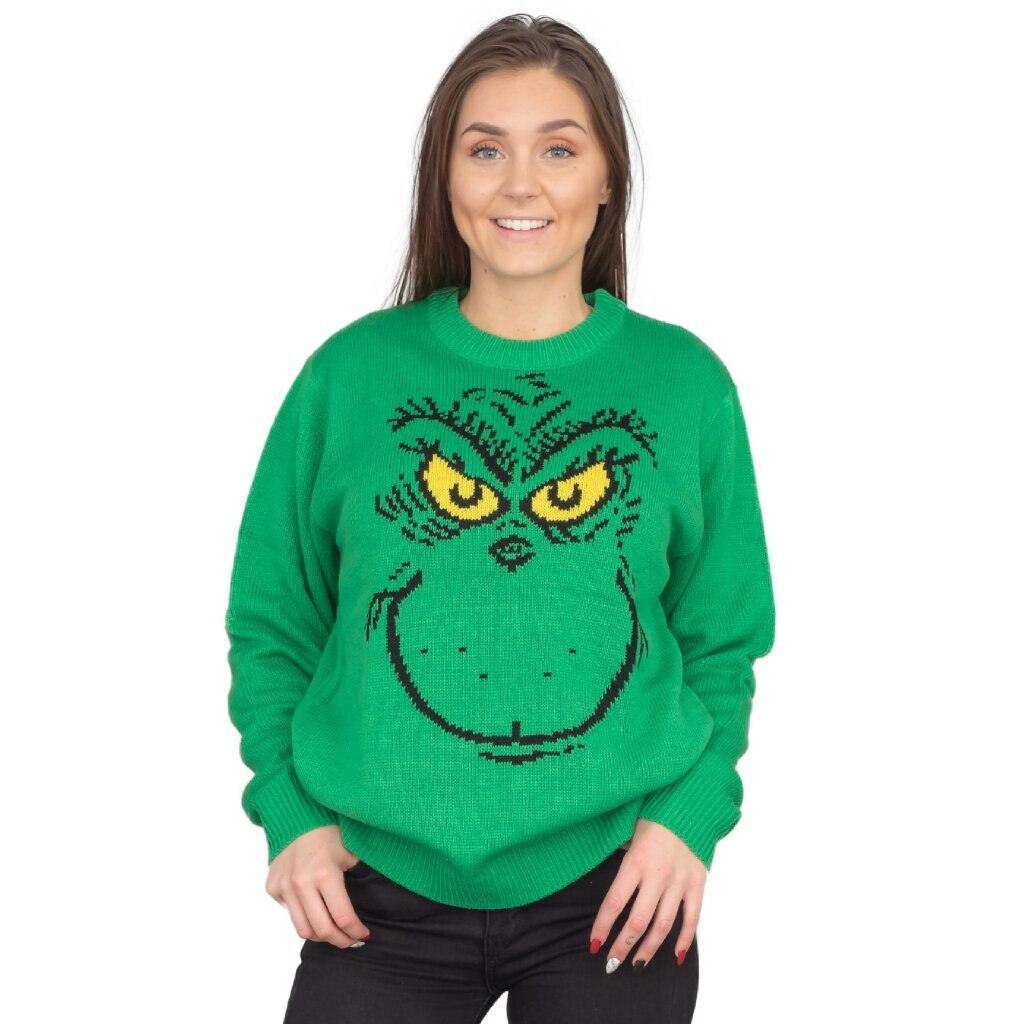 Big Face Adult Unisex Holiday Season Grinch Ugly Christmas Sweater
