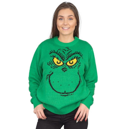 Big Face Adult Unisex Holiday Season Grinch Ugly Christmas Sweater