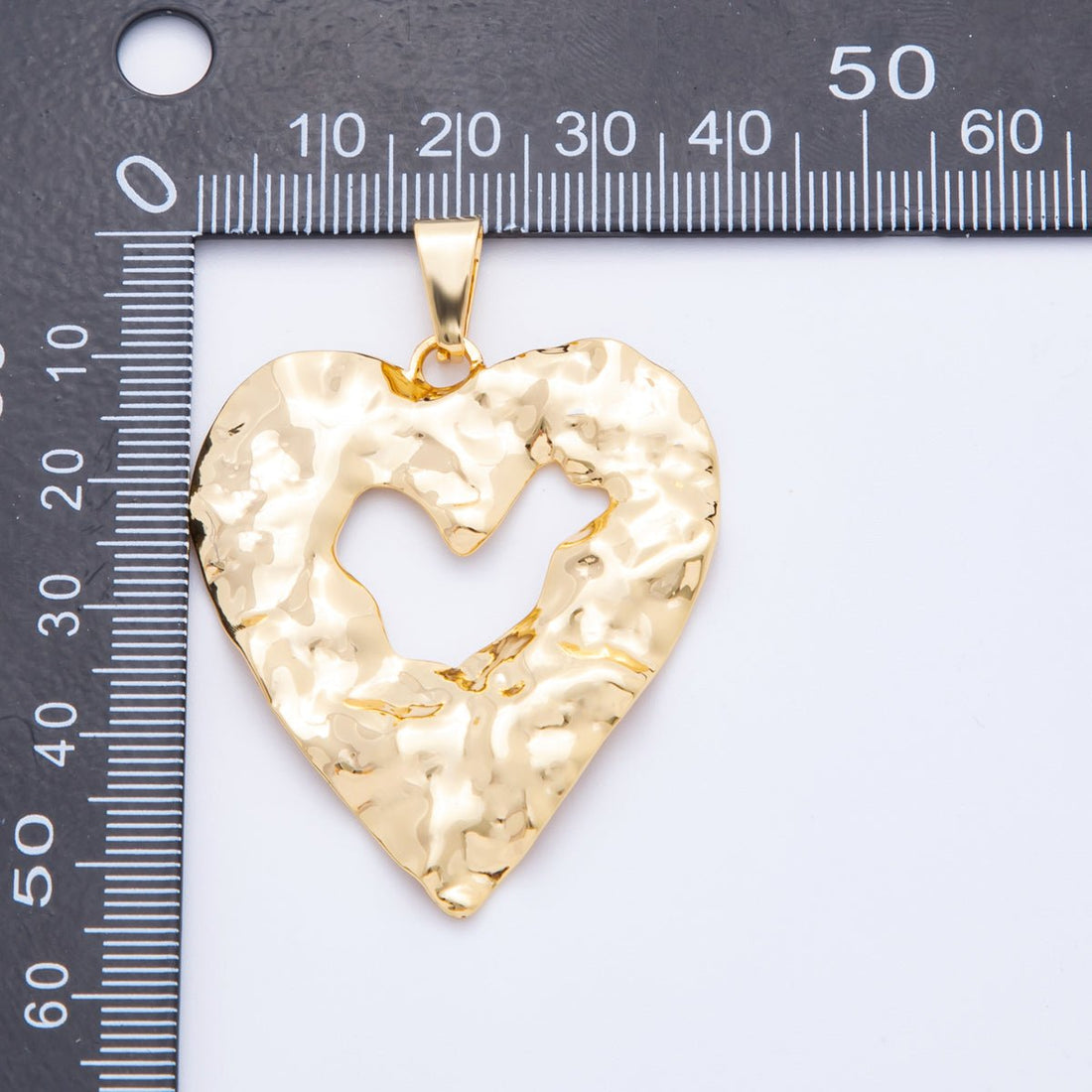 Big Gold Stainless Steel 55mm Open Hammered Geometric Heart Pendant Charm | J653