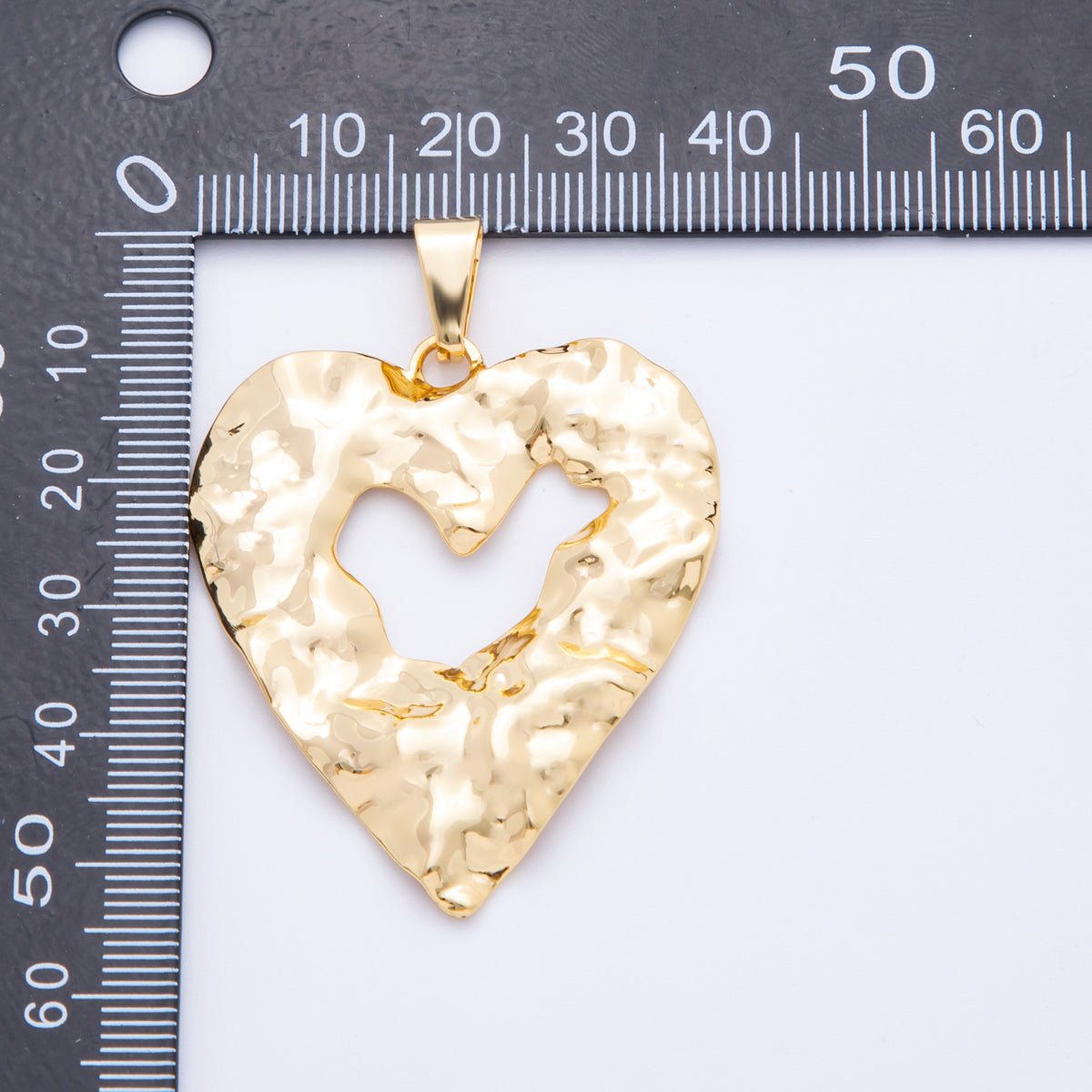 Big Gold Stainless Steel 55mm Open Hammered Geometric Heart Pendant Charm | J653