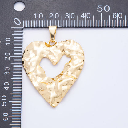 Big Gold Stainless Steel 55mm Open Hammered Geometric Heart Pendant Charm | J653