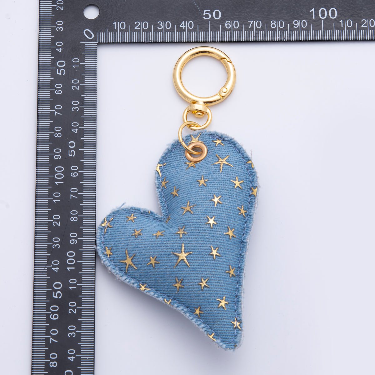 18K Gold Filled Blue Washed Denim Celestial Star Plush Keychain Push Gate Key Ring Accessories | WB-000040 WB-000041