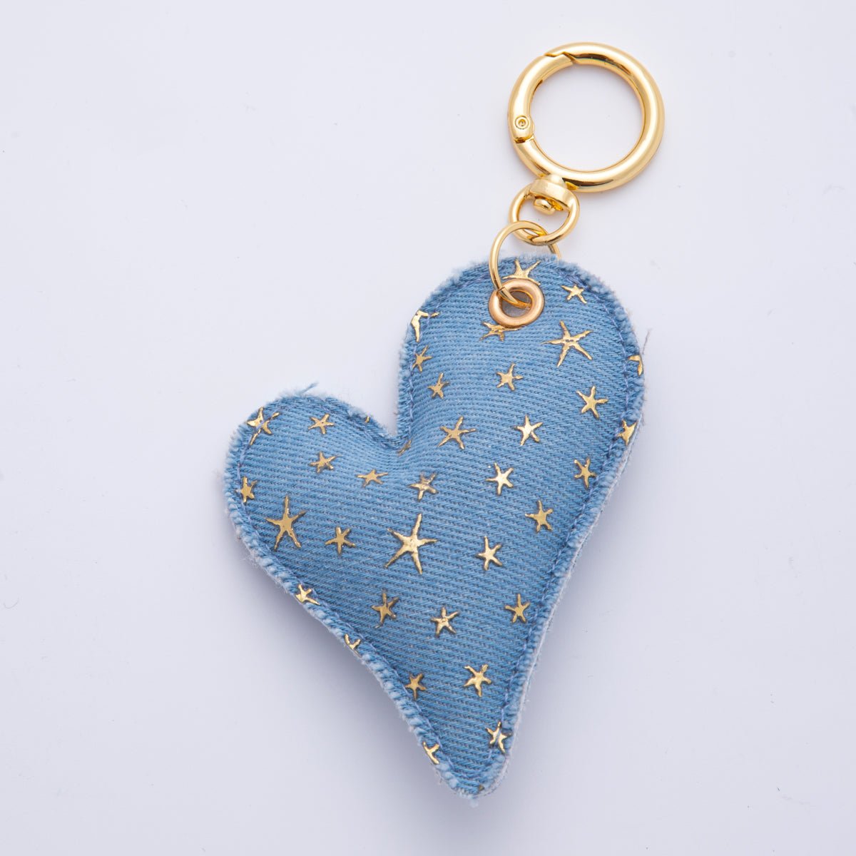 18K Gold Filled Blue Washed Denim Celestial Star Plush Keychain Push Gate Key Ring Accessories | WB-000040 WB-000041