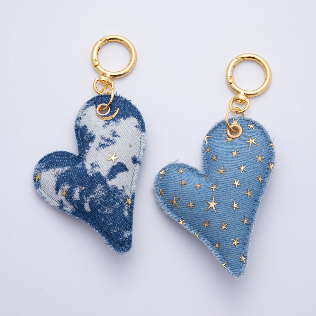 18K Gold Filled Blue Washed Denim Celestial Star Plush Keychain Push Gate Key Ring Accessories | WB-000040 WB-000041