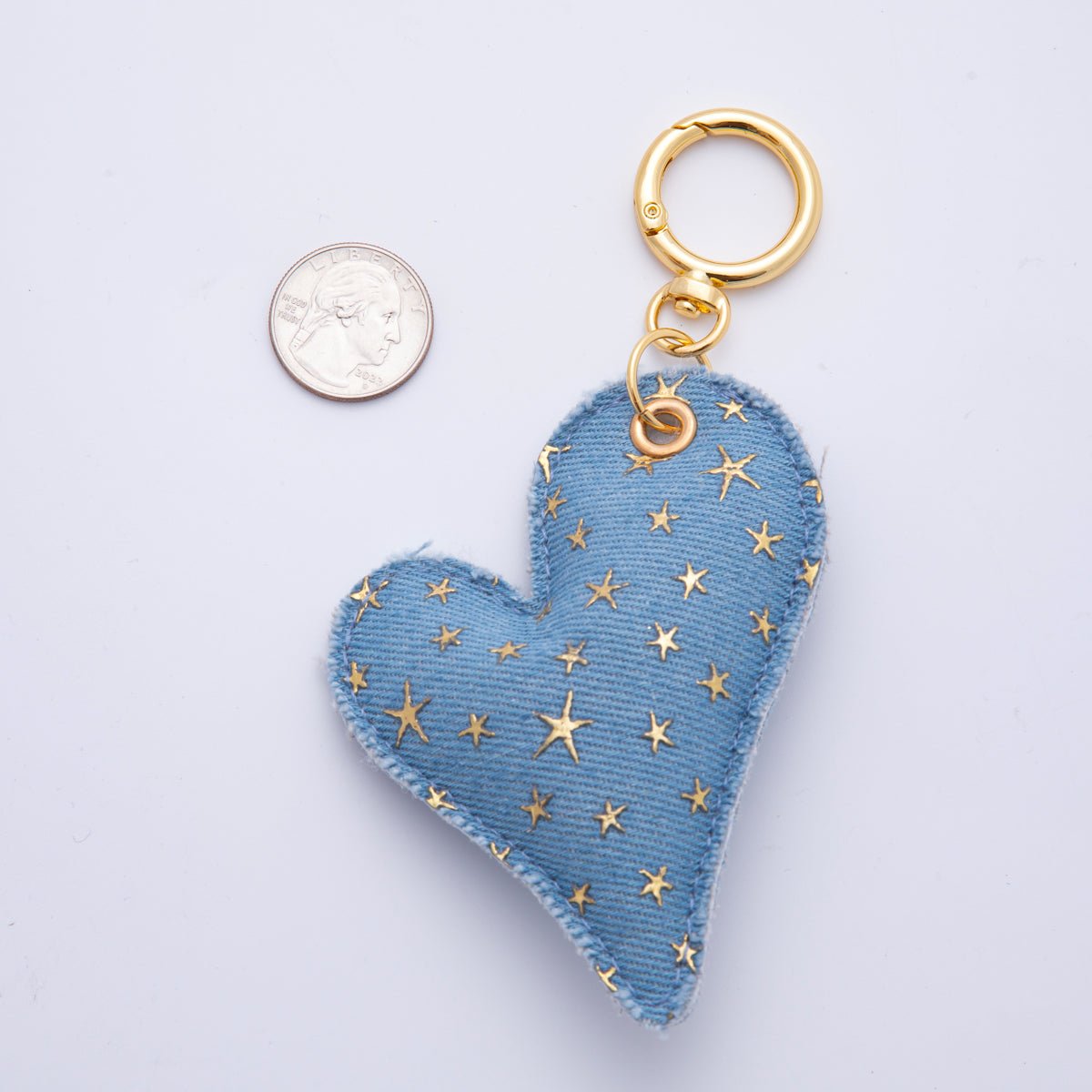 18K Gold Filled Blue Washed Denim Celestial Star Plush Keychain Push Gate Key Ring Accessories | WB-000040 WB-000041
