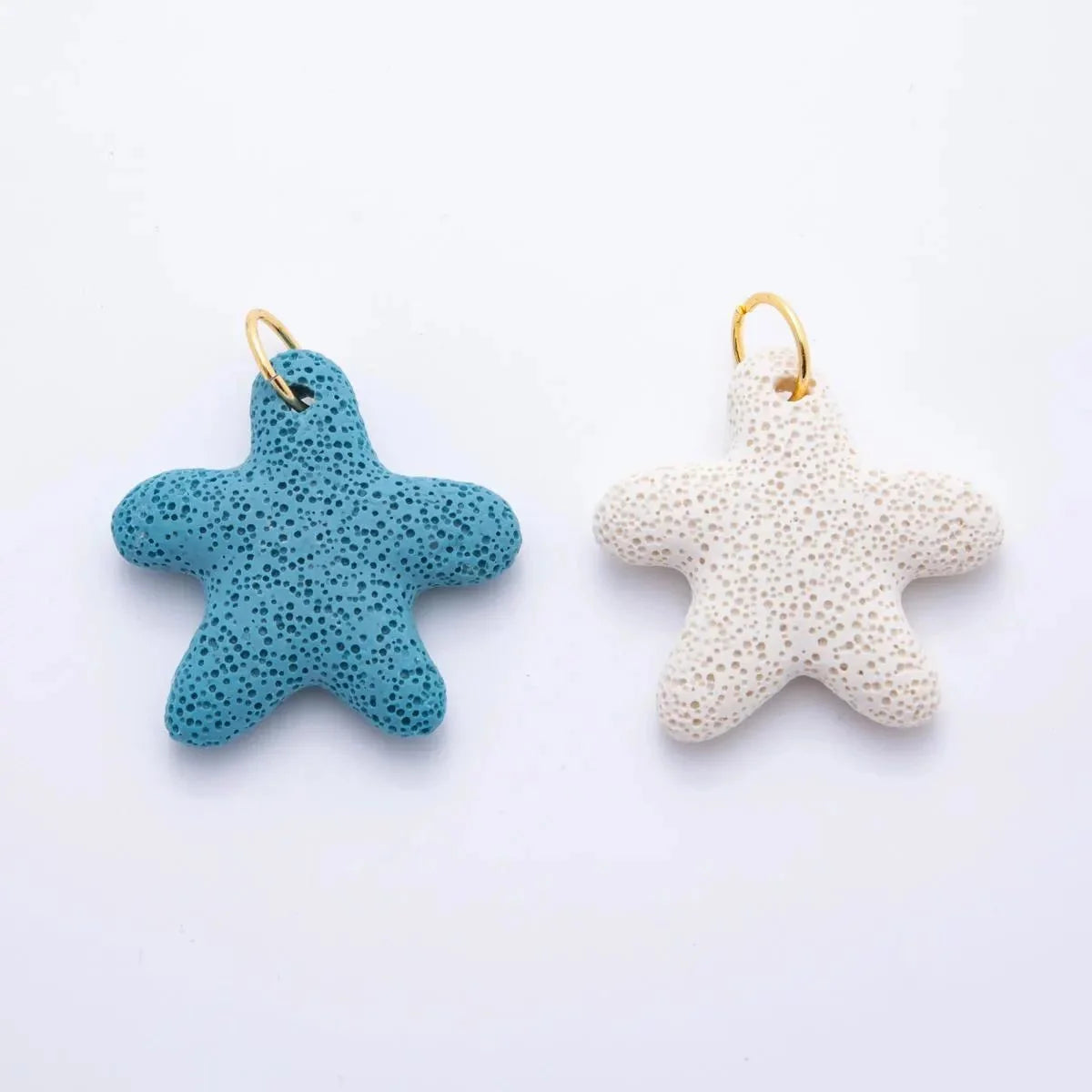 Blue, White 50mm Natural Lava Stone Starfish Ocean Summer Charm | C-00722