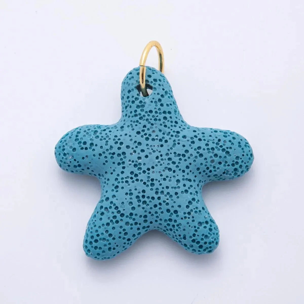 Blue, White 50mm Natural Lava Stone Starfish Ocean Summer Charm | C-00722