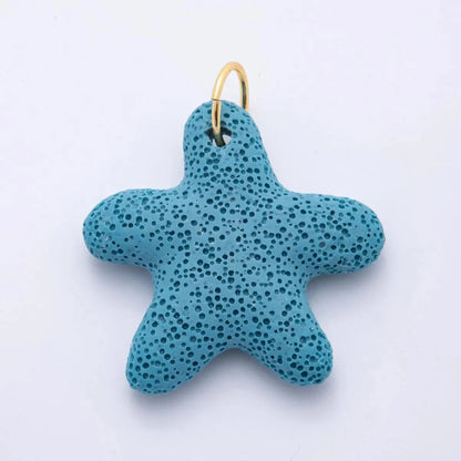 Blue, White 50mm Natural Lava Stone Starfish Ocean Summer Charm | C-00722