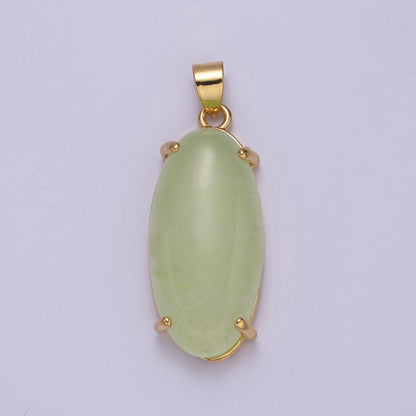 Big Light Green Oval Lucky jade pendant Drop Charm for Necklace  W-646