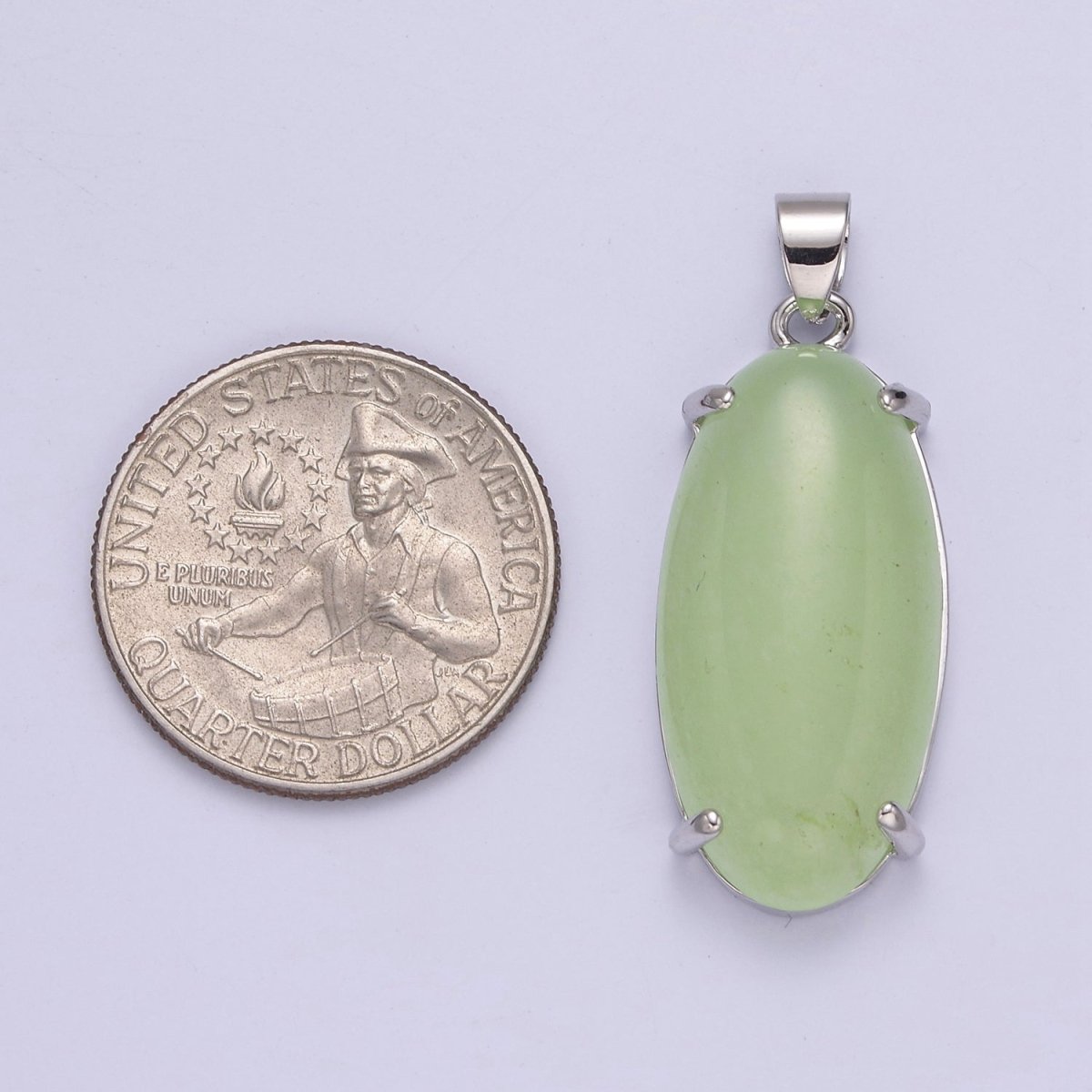 Big Light Green Oval Lucky jade pendant Drop Charm for Necklace  W-646