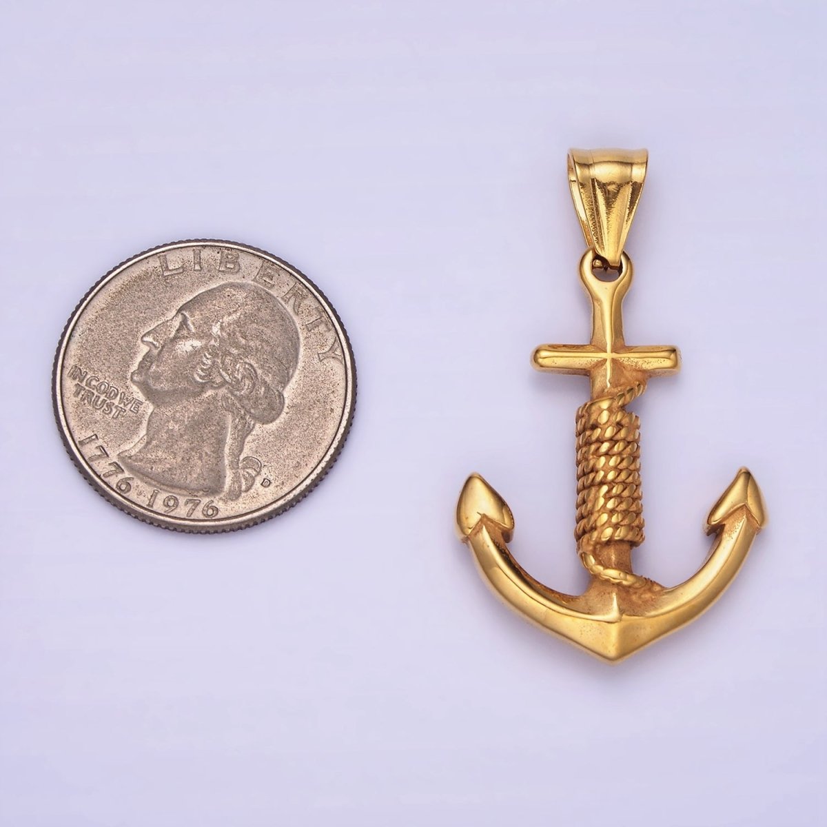 Stainless Steel Nautical Anchor Tied Pendant in Gold &amp; Oxidized Silver | P1194 P1199