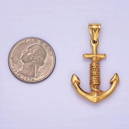 Stainless Steel Nautical Anchor Tied Pendant in Gold &amp; Oxidized Silver | P1194 P1199