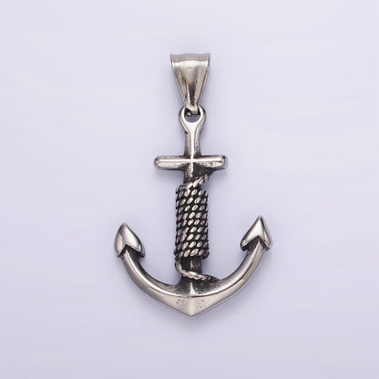 Stainless Steel Nautical Anchor Tied Pendant in Gold &amp; Oxidized Silver | P1194 P1199