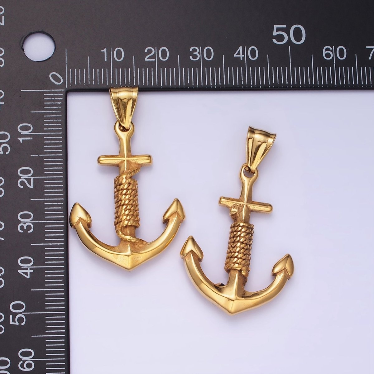 Stainless Steel Nautical Anchor Tied Pendant in Gold &amp; Oxidized Silver | P1194 P1199