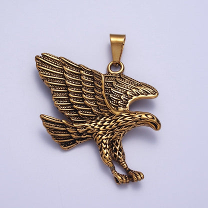 BIG Silver Flying Eagle Pendant Gold Hawk Stainless Steel Charm | X-663 X-664
