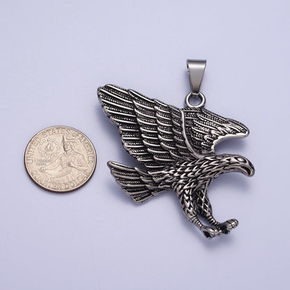 BIG Silver Flying Eagle Pendant Gold Hawk Stainless Steel Charm | X-663 X-664