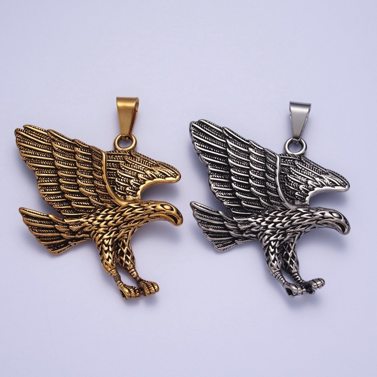BIG Silver Flying Eagle Pendant Gold Hawk Stainless Steel Charm | X-663 X-664