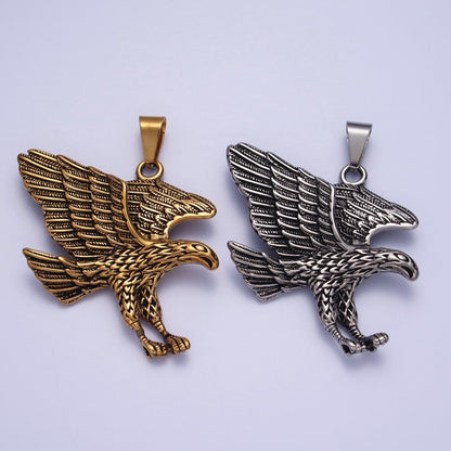 BIG Silver Flying Eagle Pendant Gold Hawk Stainless Steel Charm | X-663 X-664