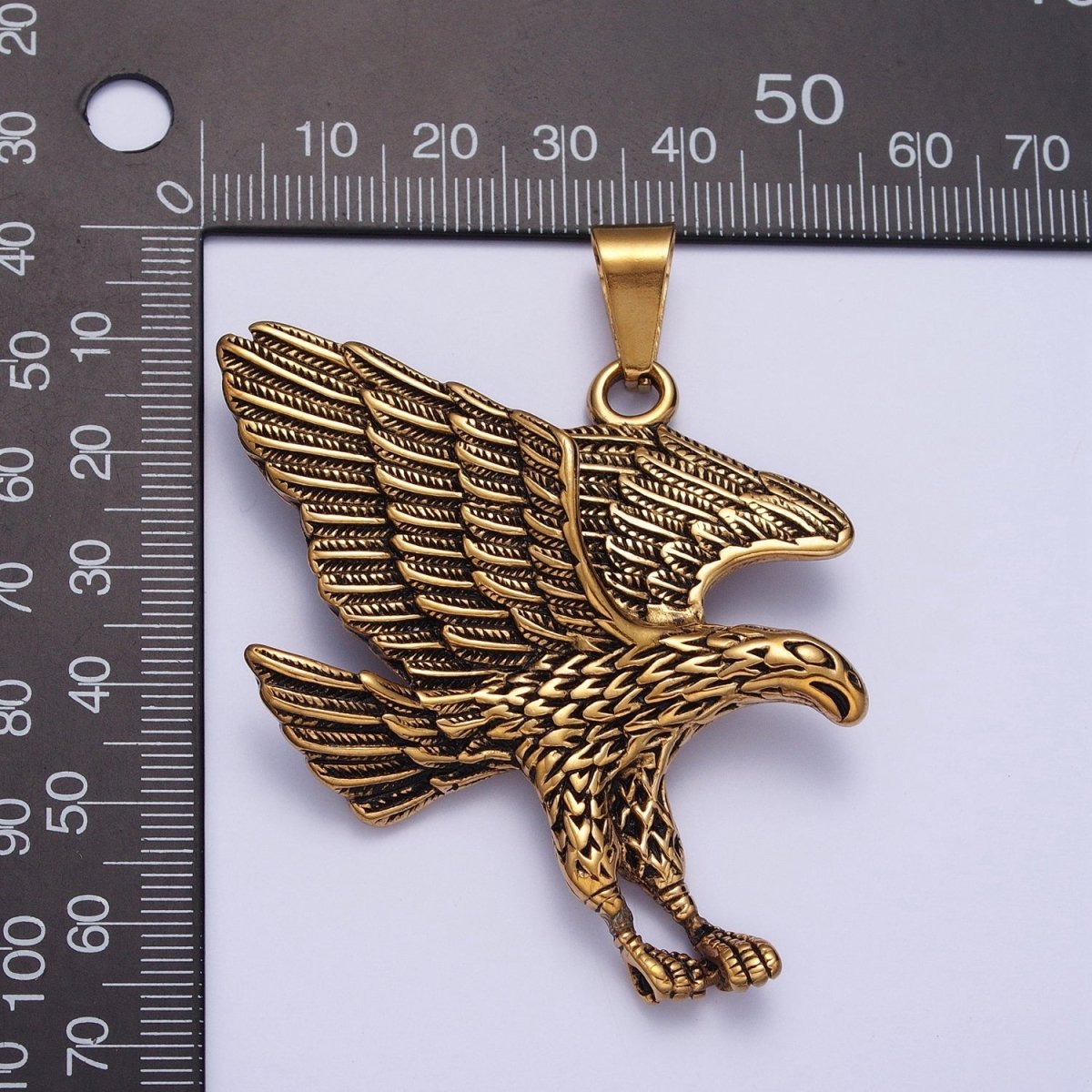 BIG Silver Flying Eagle Pendant Gold Hawk Stainless Steel Charm | X-663 X-664