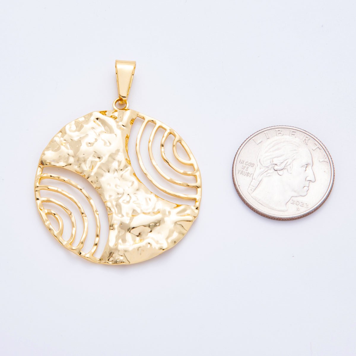 Big Stainless Steel 52mm Geometric Sunburst Open Round Pendant Charm | J644