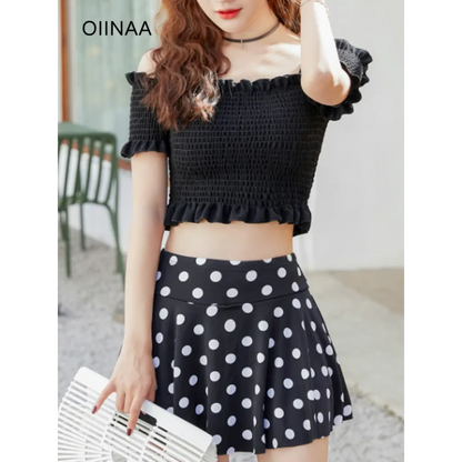 Bikini Set – Ruffled Off Shoulder High Waist Skirt