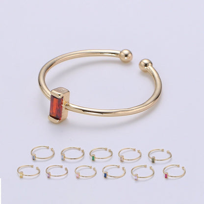Birthstone ring. ONE stackable birthstone gemstone ring. Gold Open ring. stacking Adjustable ring personalized gift for her under 30 R-203 R-205