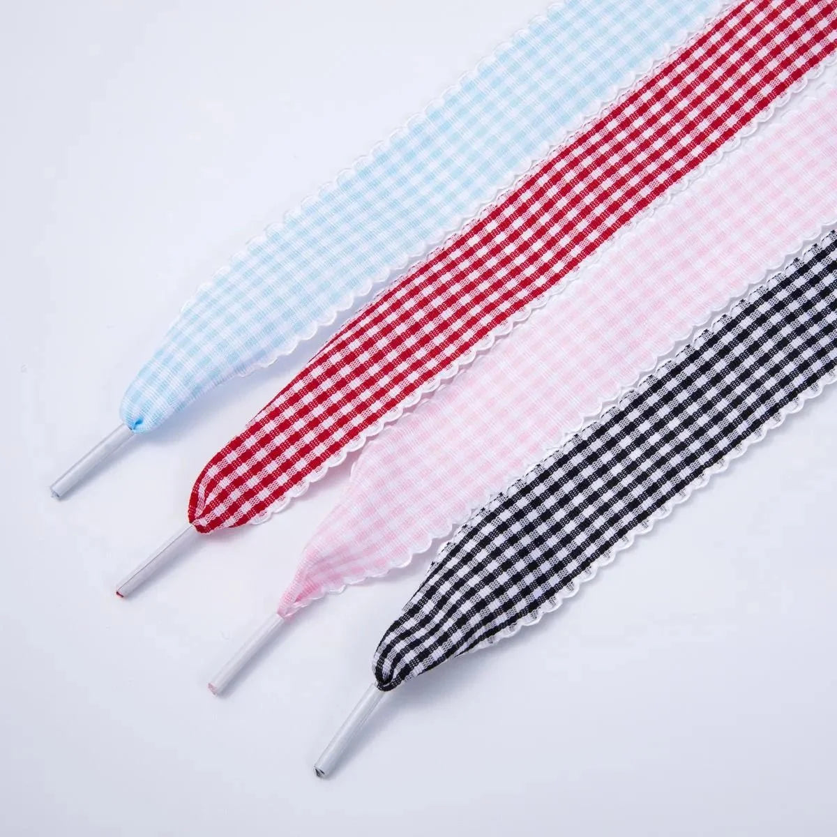 Black, Blue, Red, Pink Gingham Checkered Retro Ribbon Shoelaces | WB00296 - WB00299