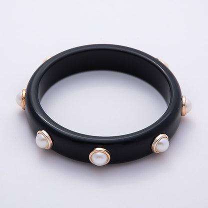 Black, Brown Tortoiseshell Shell Pearl Round Beaded Acrylic Resin Bangle Bracelet | WA-04439 WA-04440