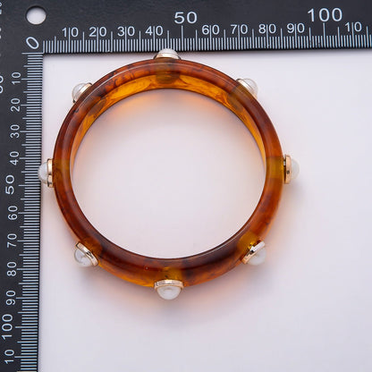 Black, Brown Tortoiseshell Shell Pearl Round Beaded Acrylic Resin Bangle Bracelet | WA-04439 WA-04440