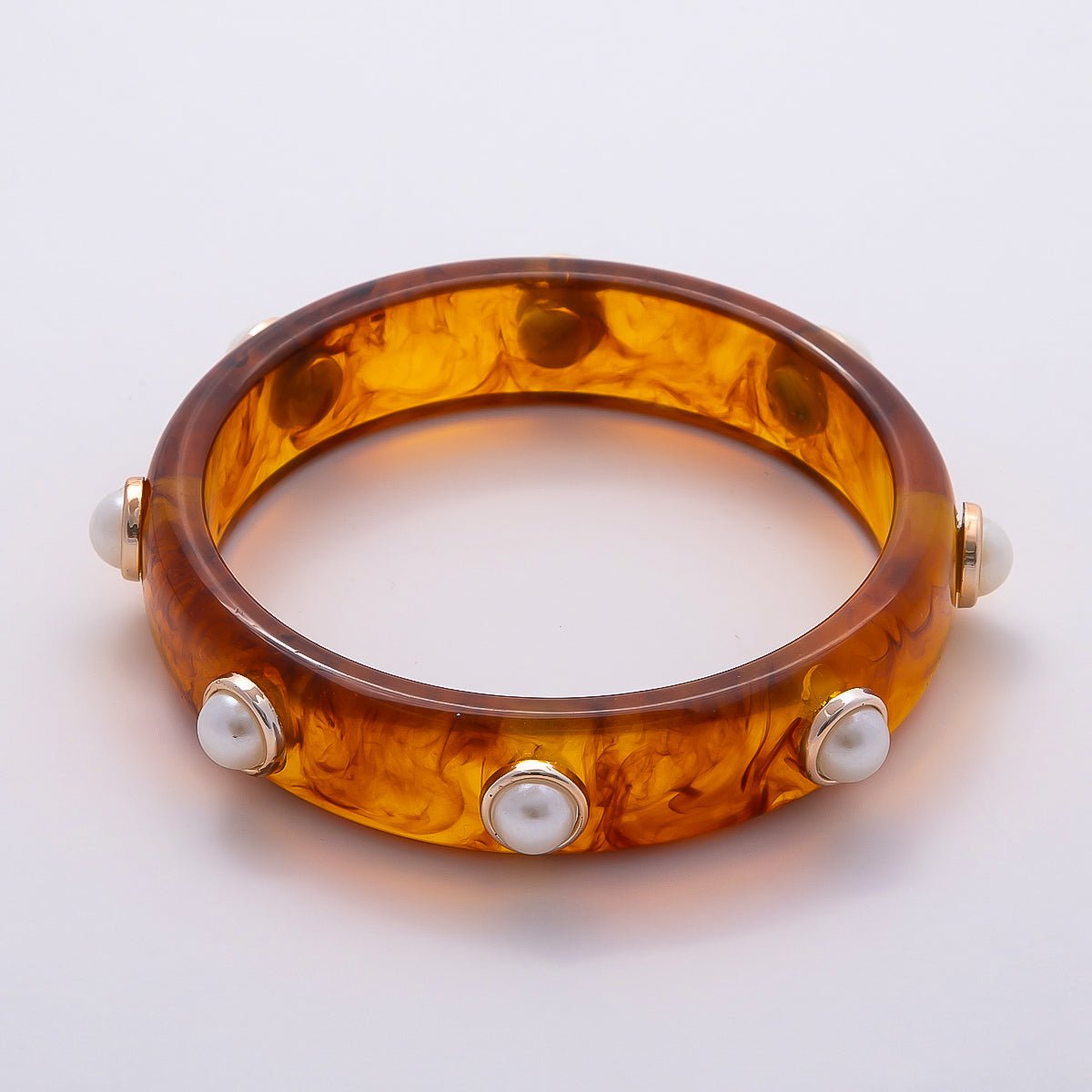 Black, Brown Tortoiseshell Shell Pearl Round Beaded Acrylic Resin Bangle Bracelet | WA-04439 WA-04440