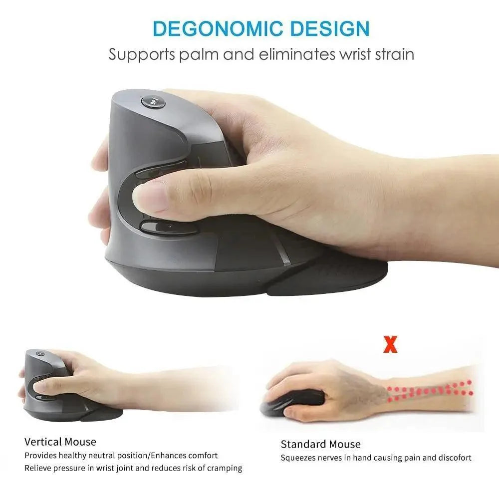 Black Ergonomic Design Vertical Mouse Adjustable DPI Optical Right Hand Mouse Reduce Wrist Pain 6 Buttons Modern Mouse For Computers Laptops PC