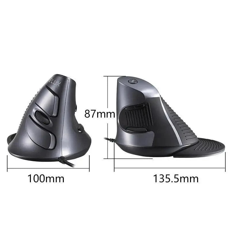 Black Ergonomic Design Vertical Mouse Adjustable DPI Optical Right Hand Mouse Reduce Wrist Pain 6 Buttons Modern Mouse For Computers Laptops PC