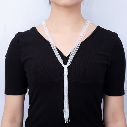 Black, Green, Blue, Grey, White Boho Multi Layer Fringe Knot Lariat Multifaceted Crystal Gemstone Chain 30 Inch Necklace | WA-01096 ~ WA-01142