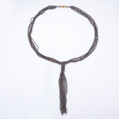 Black, Green, Blue, Grey, White Boho Multi Layer Fringe Knot Lariat Multifaceted Crystal Gemstone Chain 30 Inch Necklace | WA-01096 ~ WA-01142