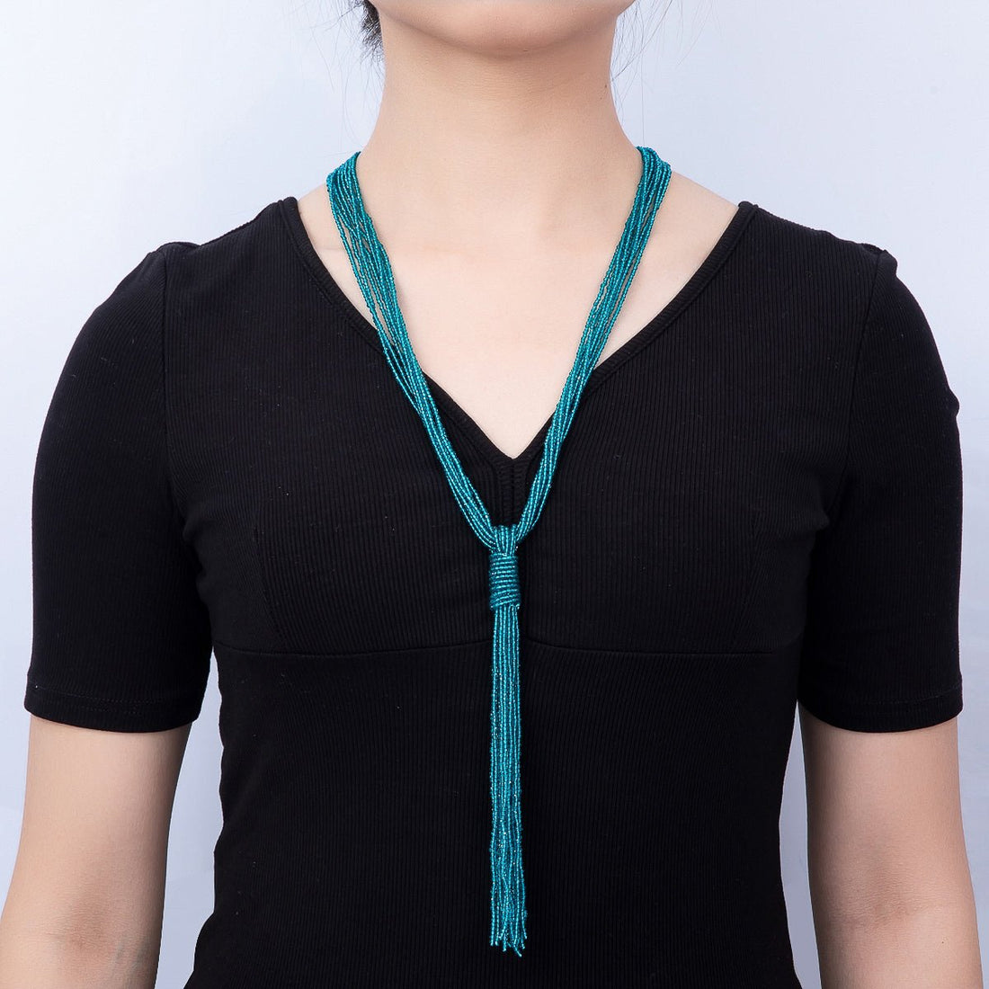 Black, Green, Blue, Grey, White Boho Multi Layer Fringe Knot Lariat Multifaceted Crystal Gemstone Chain 30 Inch Necklace | WA-01096 ~ WA-01142