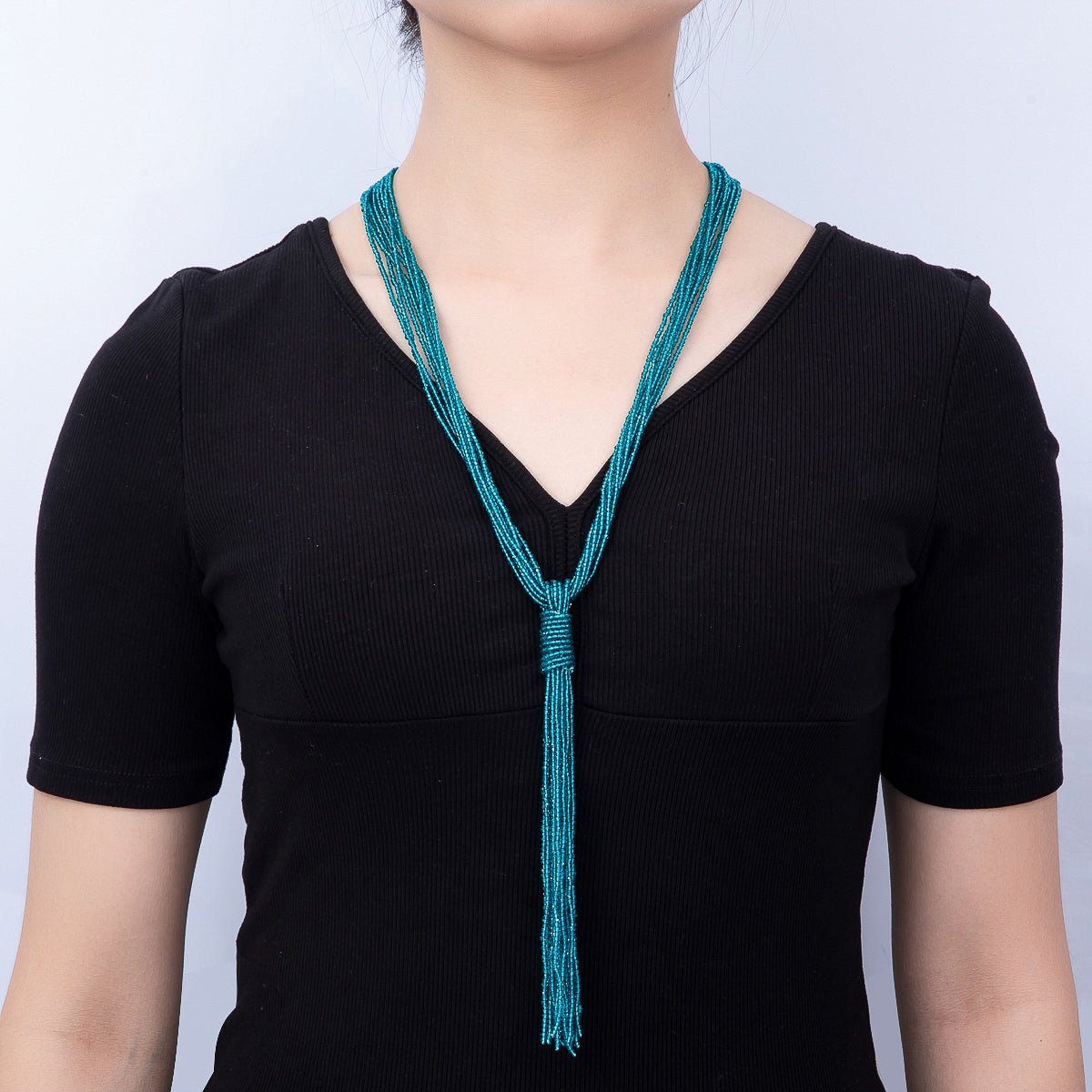 Black, Green, Blue, Grey, White Boho Multi Layer Fringe Knot Lariat Multifaceted Crystal Gemstone Chain 30 Inch Necklace | WA-01096 ~ WA-01142