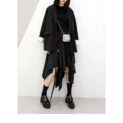 Black Irregular Hem Gothic Punk Skirt – Buckle Straps &amp; Studded Details
