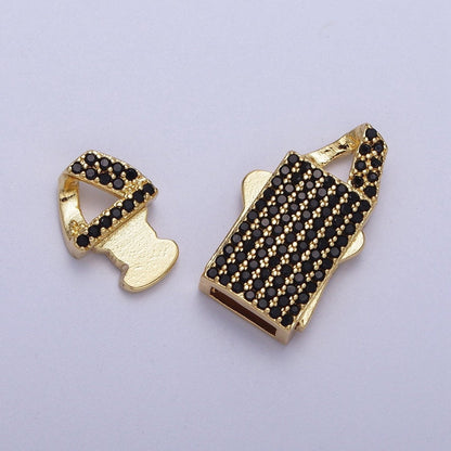 Black Micro Paved CZ Gold Safety Lock Box Buckle Clasps Closure Jewelry Supply | K-002