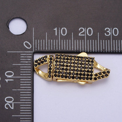 Black Micro Paved CZ Gold Safety Lock Box Buckle Clasps Closure Jewelry Supply | K-002
