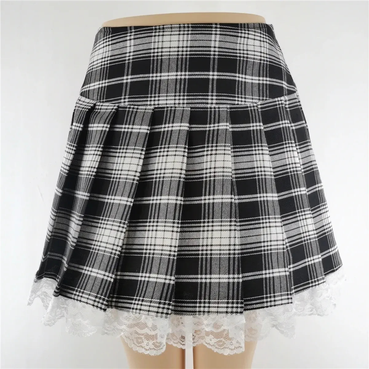 Red Black Plaid Lace Gothic Punk Skirt – Pleated Y2K Harajuku Style