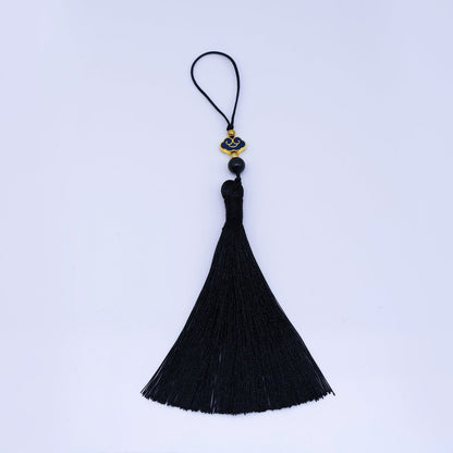 Black Silk Tassel with Onyx Beads Accent Decorative Pendant for Fringe Jewelry Accessories Z1492