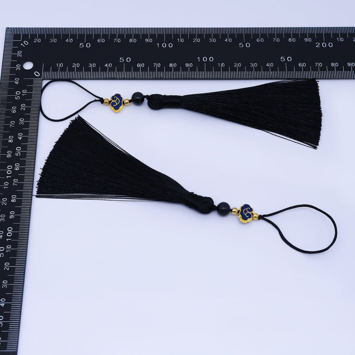 Black Silk Tassel with Onyx Beads Accent Decorative Pendant for Fringe Jewelry Accessories Z1492